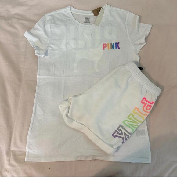 Victorias Secret PINK Campus T-Shirt and Boyfriend Shorts - Picture 1 of 6